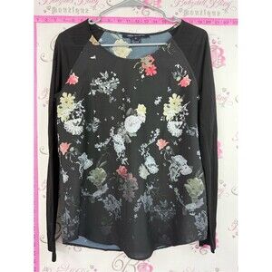 French Connection top Black Floral Raglan Long Sleeve Top